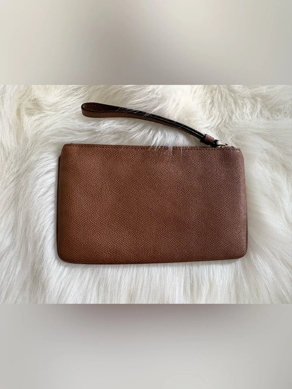 Coach Brown Textured Leather Wristlet with Gold Logo